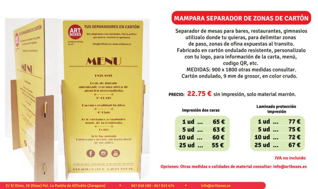 separador de carton para restaurante